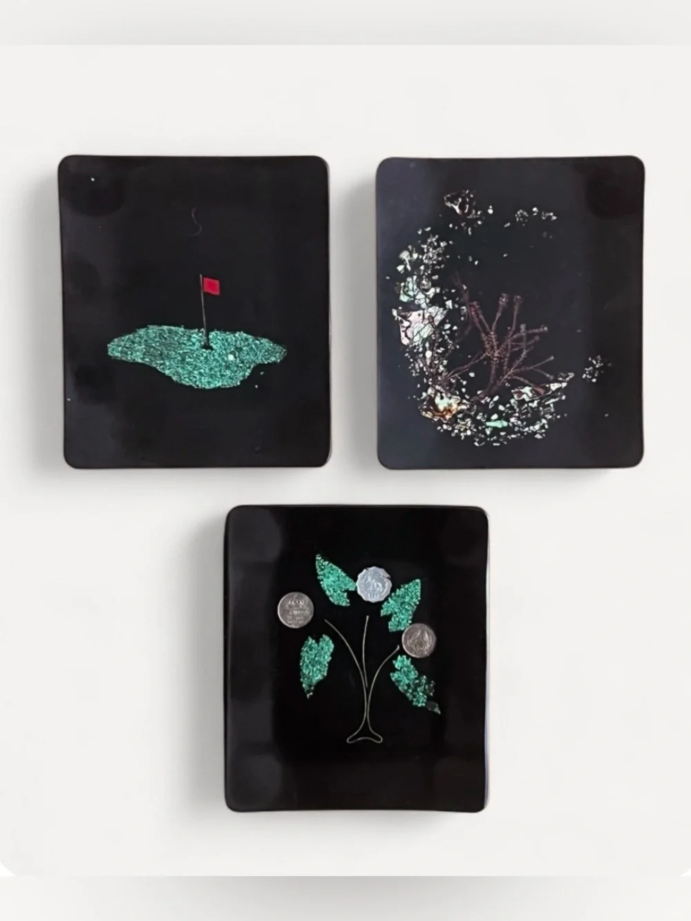 Set of 3 Vintage MCM Couroc of Monterey small phenolic resin serving trays